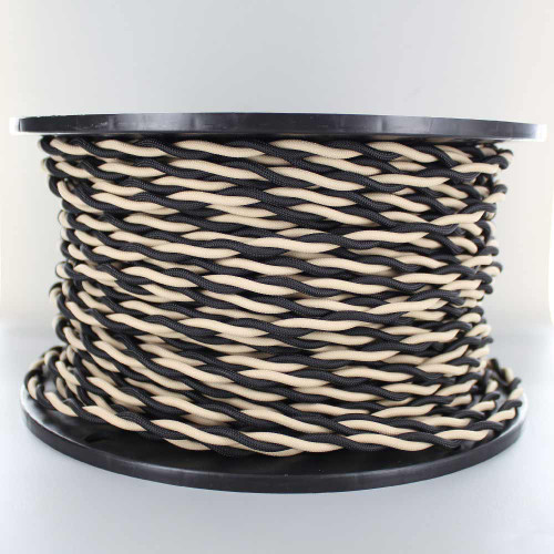 18/2 AWG - ONE BLACK/ ONE BEIGE TWISTED FABRIC CLOTH COVERED LAMP WIRE
