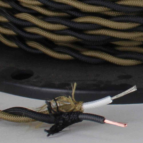 18/2 AWG - ONE BLACK/ ONE MOJAVE TWISTED FABRIC CLOTH COVERED LAMP WIRE