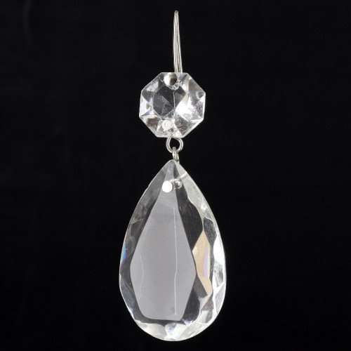 38mm (1-1/2in.) Crystal Pear Drop with Jewel and Nickel Plated Clip