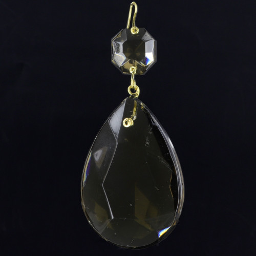 50mm (2in.) Smoked Crystal Pear Drop with Jewel and Brass Clip