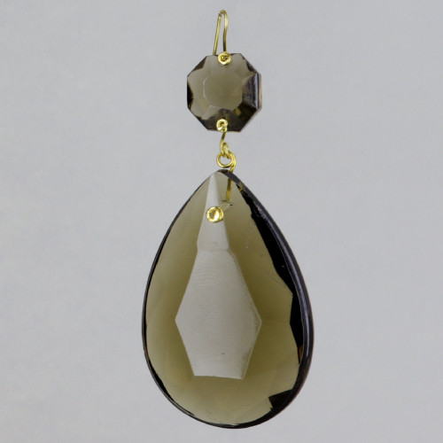 50mm (2in.) Smoked Crystal Pear Drop with Jewel and Brass Clip