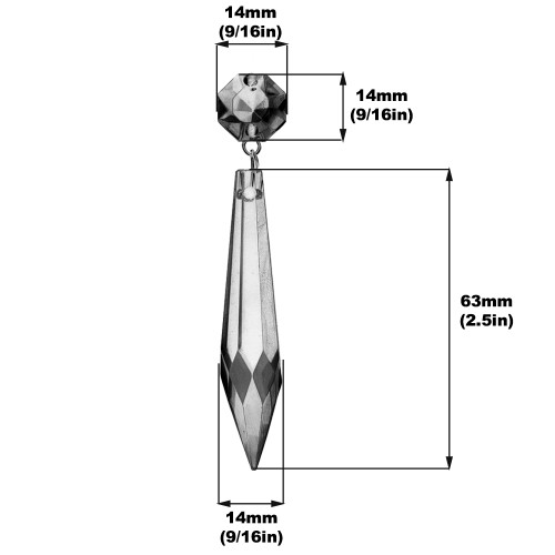 63mm (2-1/2in) Crystal U-Drop Pendant with Jewel and Brass Clip