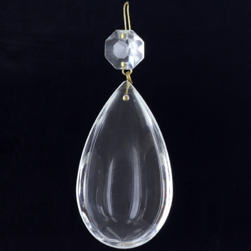 75mm. (3in) Crystal Pear with Flat Side with Jewel and Brass Clip