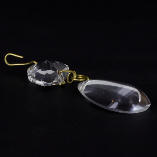 30mm. (1-3/16in) Crystal Pear with Flat Side with Jewel and Brass Clip
