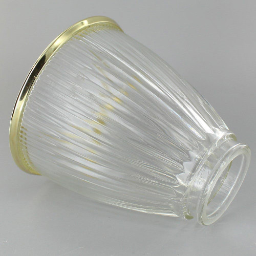 Clear Ribbed Shade with Brass Rim and 2-1/4in. Neck