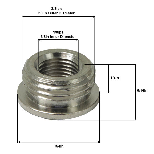 1/8ips. Female X 3/8ips. Male Threaded Polished Nickel Finish Brass Reducer with Shoulder