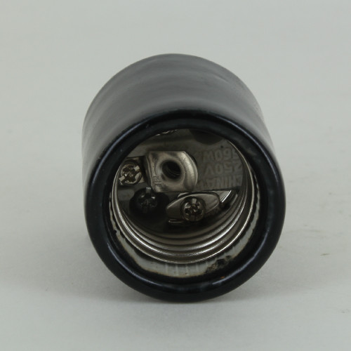 1/4ips Cap - Grounded Black Glazed Porcelain E-26 Lamp Socket with Screw Terminal Wire Connections