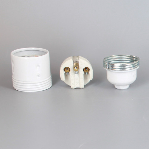 White Powdercoated Finish European E-27 Grounded Metal Socket