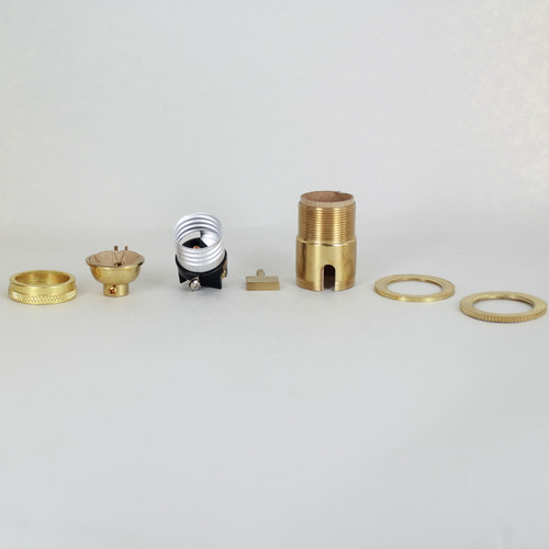 Unfinished Brass Uno Threaded Single Turn Square Key Socket Includes Knurled and Smooth Shade Ring