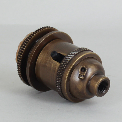 Uno Threaded Push Through Switch Socket with Rings - Antique Brass