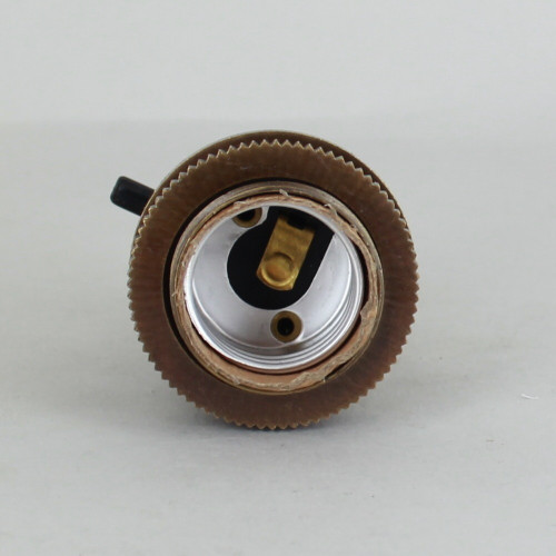 Uno Threaded Push Through Switch Socket with Rings - Antique Brass