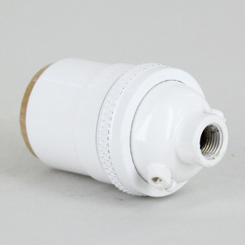 White Powdercoated Heavy Turned Brass Keyless E-26 Socket with 1/8ips. Cap and Ground Terminal