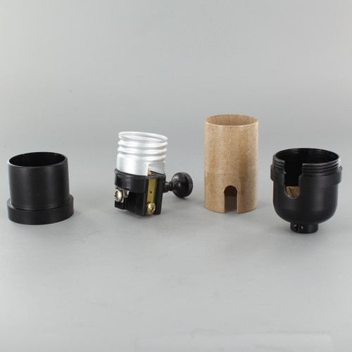 3-Way Round Key Smooth Shell Cast Lamp Socket - Black Finish