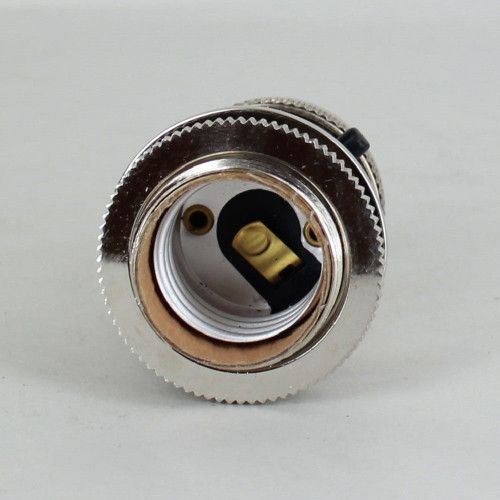 Polished Nickel Uno Threaded Push Through Switch Socket Includes Knurled and Smooth Shade Ring