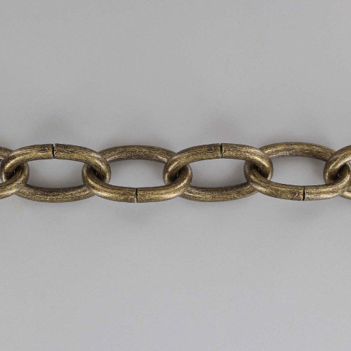 3 Gauge (1/4in.) Thick Steel Oval Lamp Chain - Antique Brass Plated