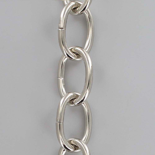 3 Gauge (1/4in.) Thick Steel Oval Lamp Chain - Polished Nickel Plated Finish