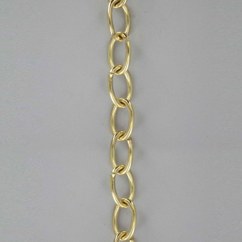 11 Gauge (3/32in.) Thick Steel Small Oval Lamp Chain - Brass Plated Finish