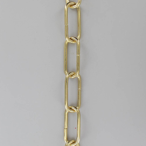 7 Gauge (3/16in.) Thick Steel Long Oval Lamp Chain - Brass Plated Finish