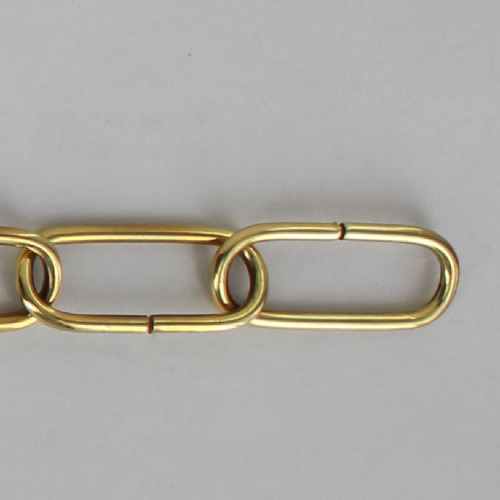 1/8in. Thick Solid Brass Small Elongated Oval Lamp Chain - Polished and Lacquered Brass Finish