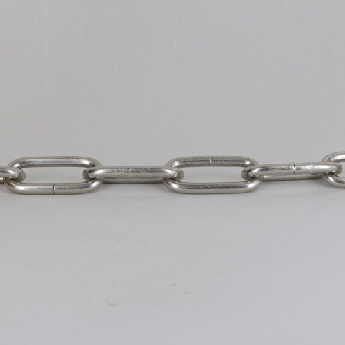 3 Gauge (1/4in.) Thick Steel Long Oval Lamp Chain Satin Nickel Finish