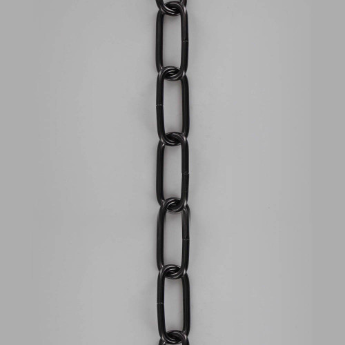 9 Gauge (1/8in.) Thick Steel Small Elongated Oval Lamp Chain - Black Powdercoat Finish