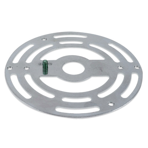 4in Diameter Round  Zinc Plated Steel Universal Mounting Crossbar. with 8/32 Threaded 2-3/4, 3-1/2 ,and 3-3/4 Center to Center Mounting Holes. 3/8ips Slip Center Hole.