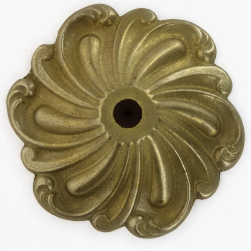 3-1/4in Diameter - Cast Brass Swirl Cup Bobesche with 1/8ips (7/16in) Slip Through Center Hole - Unfinished Brass