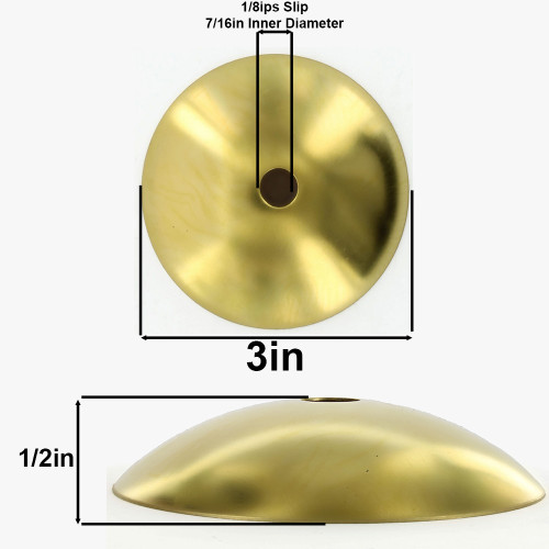 3in Diameter - Stamped Steel Bobesche with 1/8ips (7/16in) Slip Through Center Hole - Unfinished Brass
