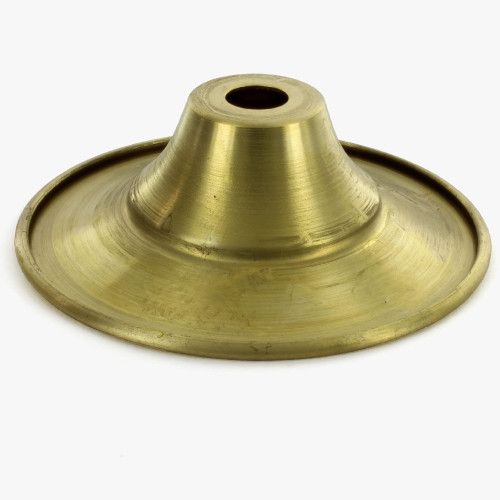 3-1/8in Diameter - Spun Steel Trumpet Bobesche with Rolled Edge and 1/8ips (7/16in) Slip Through Center Hole - Unfinished Brass
