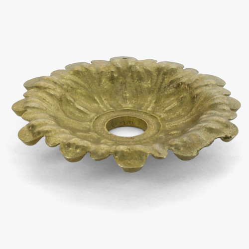 2-7/16in Diameter - Cast Brass Small Victorian Leaf Bobesche with 1/8ips (7/16in) Slip Through Center Hole - Unfinished Brass