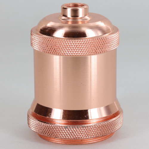 Threaded Skirt Socket Cup With Shoulder and Knurled Shade Ring - Polished Copper Finish