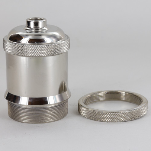 Threaded Skirt Socket Cup With Shoulder and Knurled Shade Ring - Nickel Plated Finish