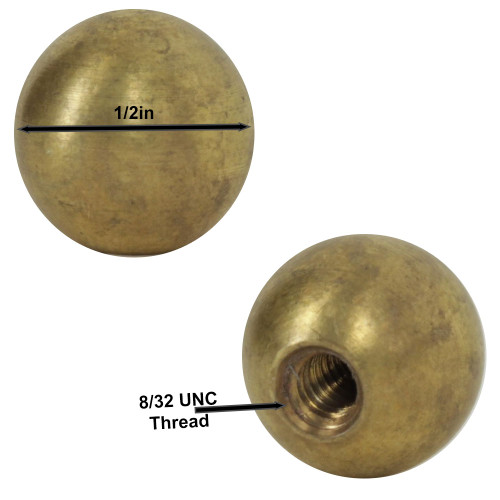 8/32 UNC Female Threaded - 1/2in Diameter Solid Brass Ball Finial - Polished Nickel Finish.