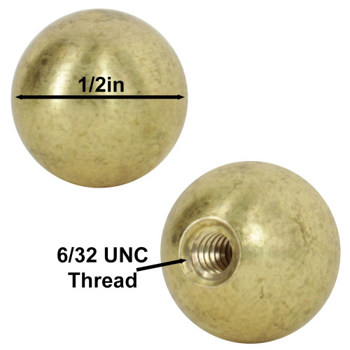1/2in. Diameter Solid Brass Ball with 6/32 Female Tapped Blind Hole.