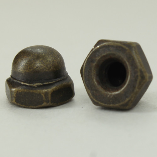 8/32 UNC - 3/8in x 1/4in Cap Hex Nut Finial - Antique Brass