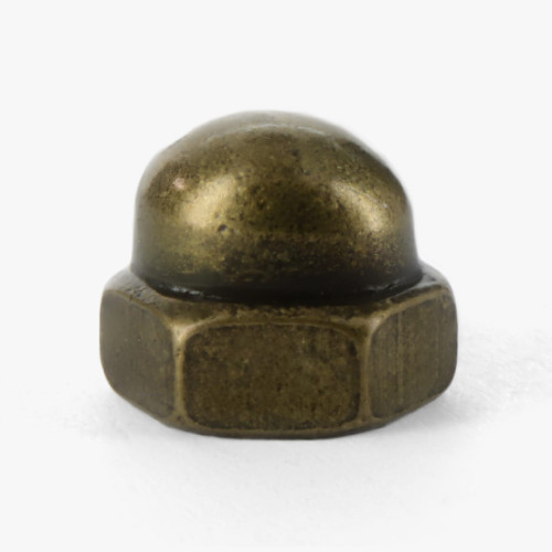 8/32 UNC Female Threaded - 3/8in x 1/4in Cap Hex Nut Finial - Antique Brass Finish
