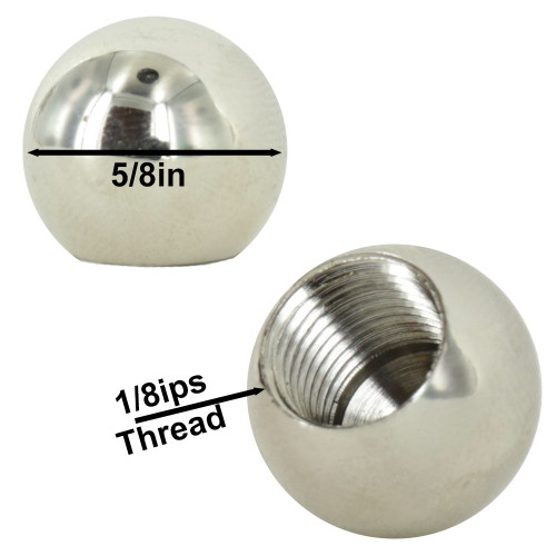 5/8in. Diameter Nickel Plated Solid Brass Ball with 1/8ips. Female Tapped Blind Hole.