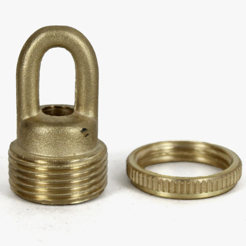 3/8ips - Brass Screw Collar Loop with Ring and Wire Way - Unfinished Brass