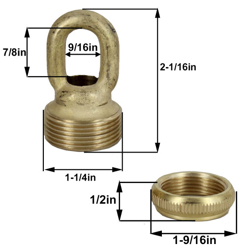 3/8ips - Heavy Duty Brass Screw Collar Loop with Ring - Unfinished Brass