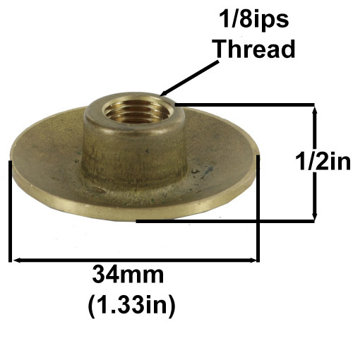 1/8ips (7/16in) Female Threaded Brass Plug for use with 140mm Brass Ball Sphere. Fits 10.5mm Hole. 34mm (1-5/16in) Diameter
