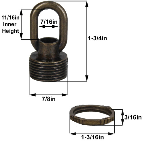 1/4ips - Zinc Die-Cast Screw Collar Loop with Ring - Brass Plated