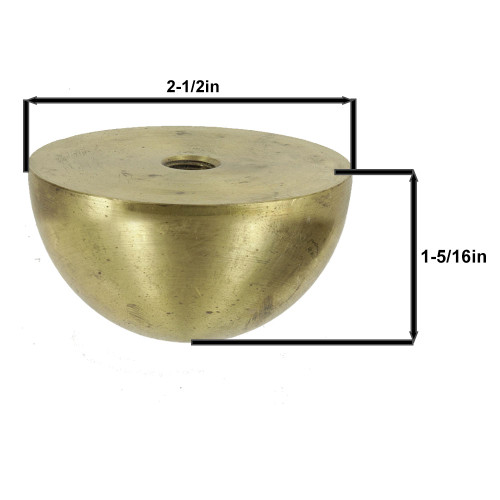 1/8ips Female Threaded Tapped Blind Hole. - 2-1/2in. Diameter Solid Brass Half Ball - Unfinished Brass