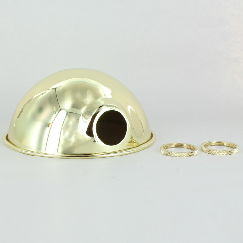 6-5/8IN. DIAMETER BRASS PLATED PARABOLIC SHADE WITH 1-1/2IN HOLE AND UNO SOCKET THREADED RINGS