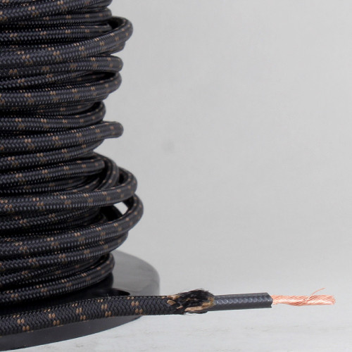 14/1 Black with Brown Tracer/Marker Cloth Covered 14 Gauge AWM Stranded Flexible Cord
