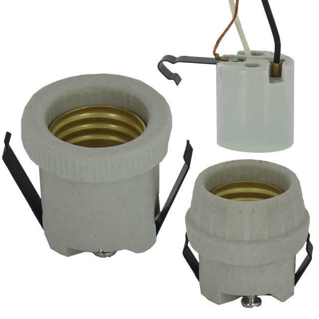thumbnail image 2 of B&P Lamp® Medium Base Keyless Unglazed Porcelain Socket With 36 Inch Long Wire Leads And Bare Ground Wire 2 of 10