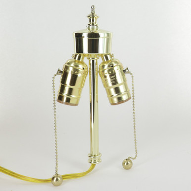 Twin Pull-Chain Pre-Wired E-26 Socket Cluster - Brass Plated Finish