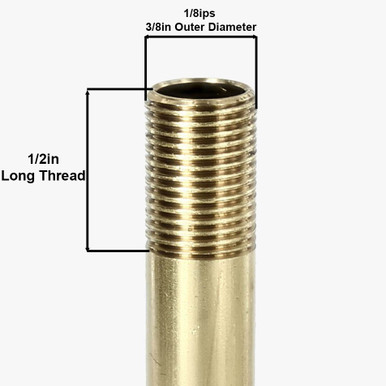 BRASS TUBE 3/8 O.D. Threaded 1/8 IPS Solid Unfinished Brass Hollow Tube  Pulley Light Tubes 