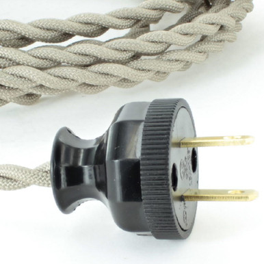 Rectangular Cordset Plug 12ft. Metallic Raw Silk Twisted Two Conductor Wire Cordset with Antique ...