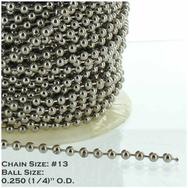 13 Steel 1/4in. Thick Beaded Chain - Nickel Plated