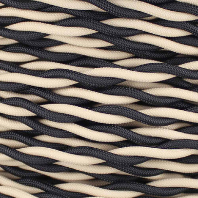 18/2 AWG - One Black/ One Beige Twisted Fabric Cloth Covered Lamp Wire